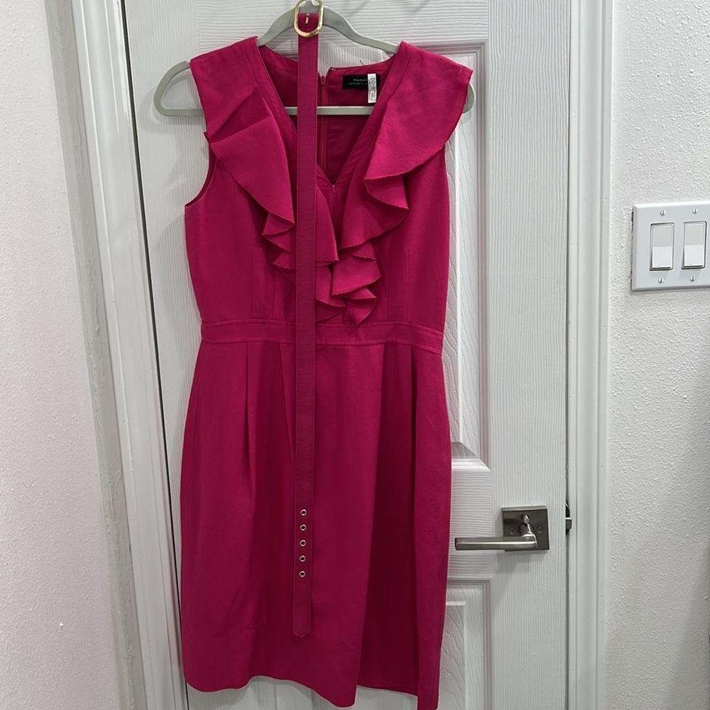 Tahari ruffles hot pink dress